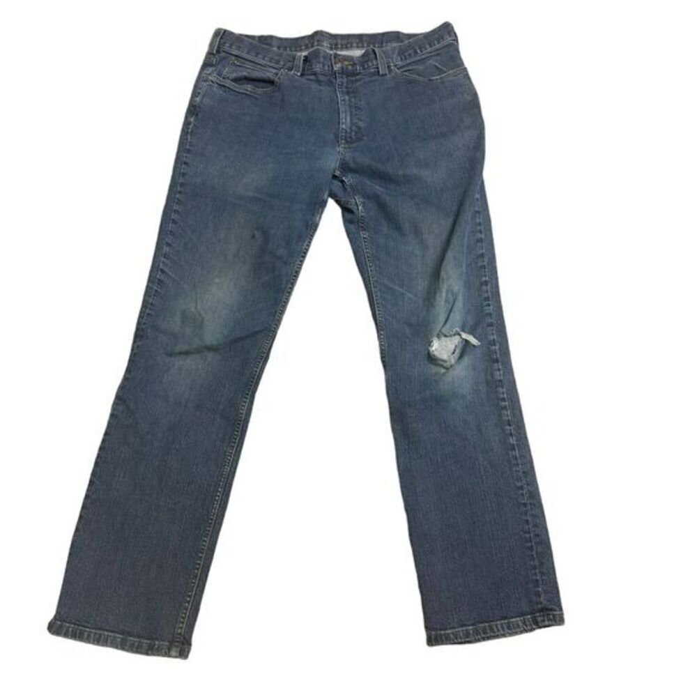 Duluth Trading‎ Co. Mens 38 x 34 Blue Flex Weekender Distressed Denim Jeans